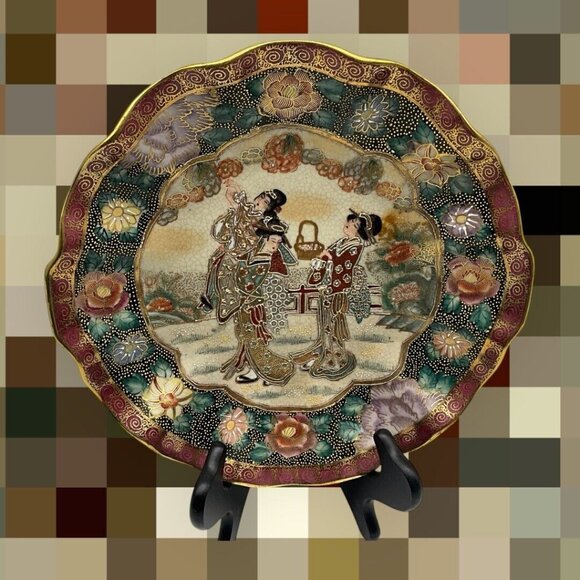 Satsuma United Wilson Chinese Women Porcelain Gold Embellished Plate Vintage - Picture 4 of 16